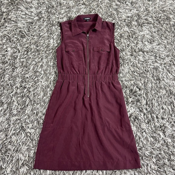 Express Dresses & Skirts - Express Womens Sleeveless Utility Shirt Dress Burgundy Half Zip Modal Small 3591